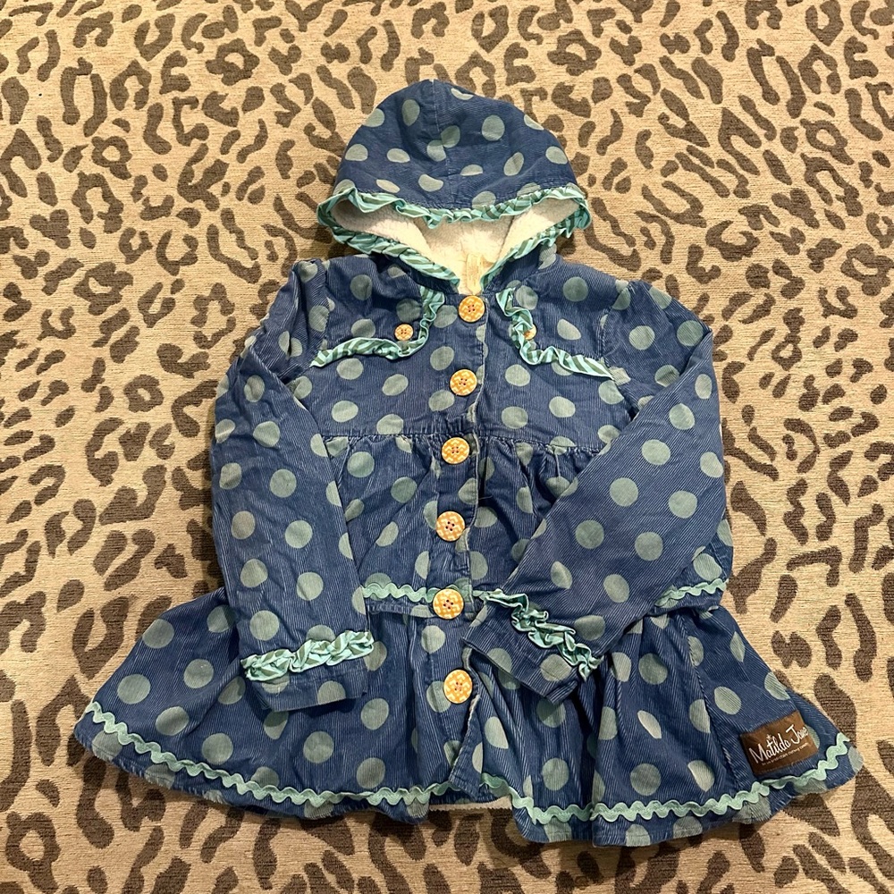 Matilda Jane DAYS OF YORE Coat Corduroy Polka Dot Blue Girls Size 8